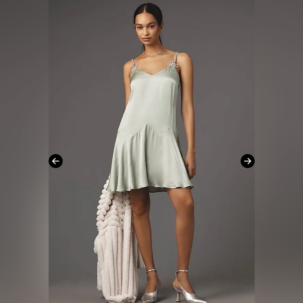 NWT new medium Anthropologie Corey Lynn calter bow strap silky dress mint green